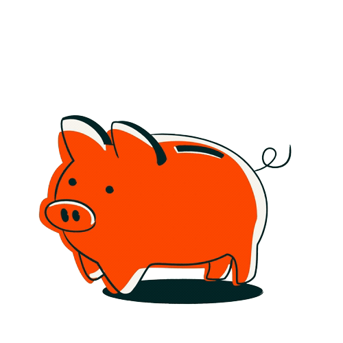 Illustration of coins dropping into a piggy bank, symbolizing cost savings and marketing investment efficiency.