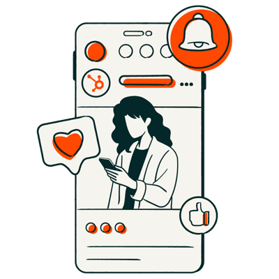 Illustration of a person using social media, representing HubSpot Marketing Hub campaigns and engagement tools