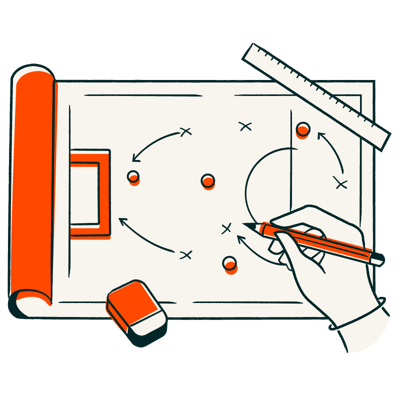 Illustration of a playbook and strategy map symbolizing HubSpot CRM customization and integration planning.