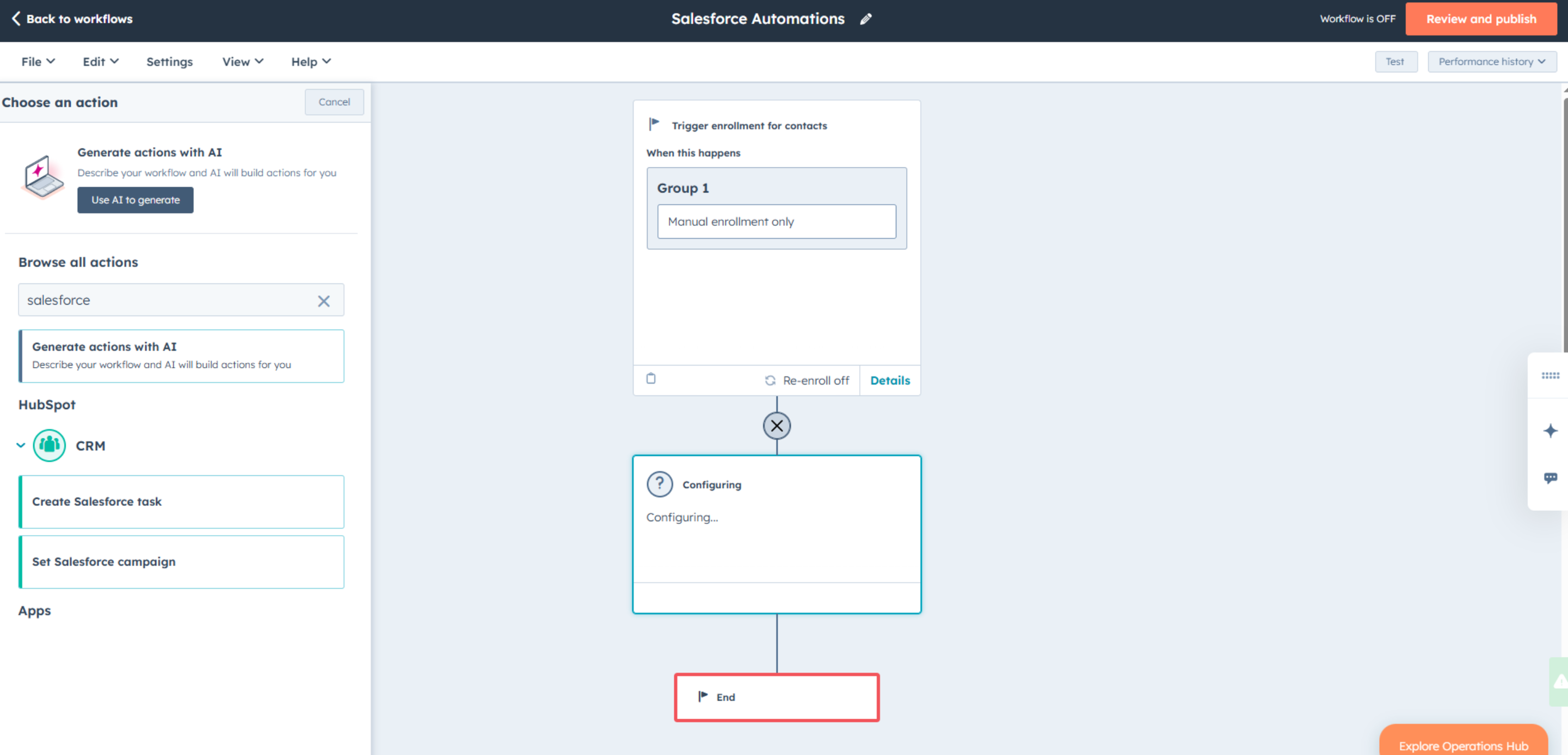 Screenshot of HubSpot workflow actions