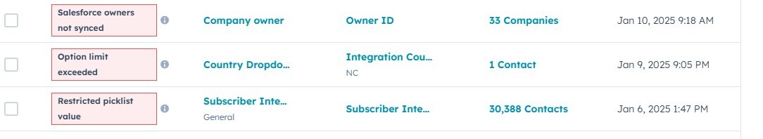 SF HubSpot Picklist Errors
