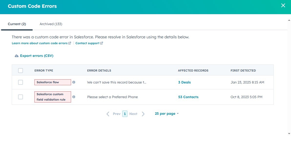 Custom Code Validation Errors