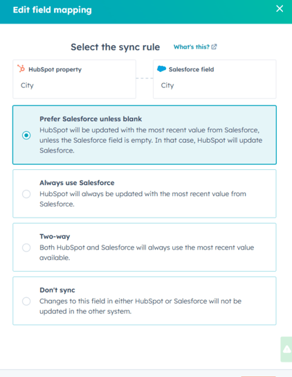 Sync Rules Field Mapping in HubSpot