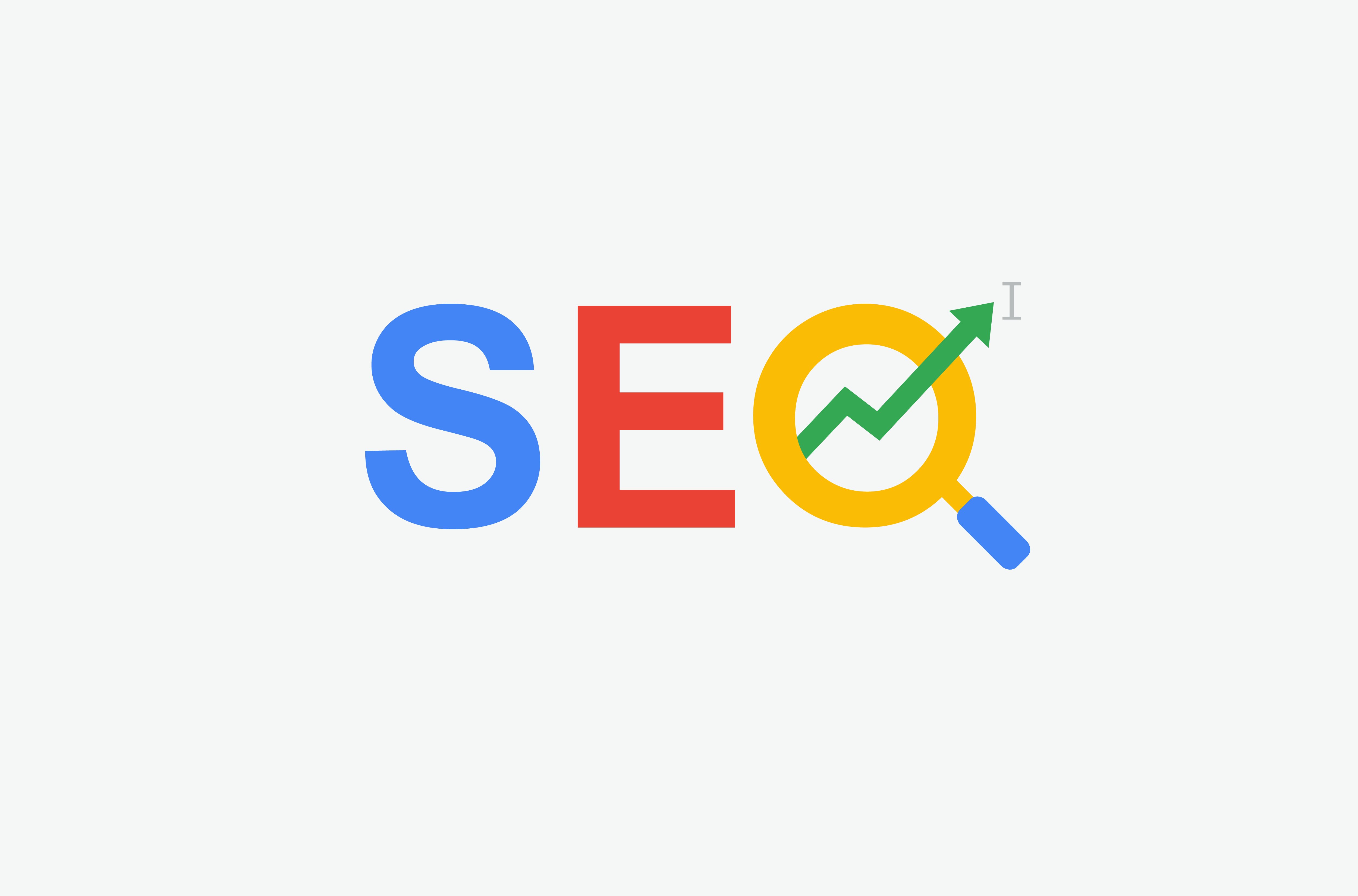 The word "SEO"  typed in font that resembles Google logo