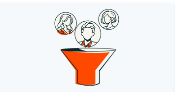 Illustration of a funnel with customer icons representing lead conversion and revenue optimization in a RevOps strategy.