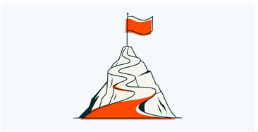 Illustration of a flag on a mountain peak representing cross-department alignment and shared RevOps goals.